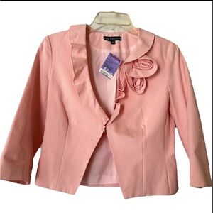 New $129 The Wrights Ruffle Crop Pink Blazer Jacket Size 6